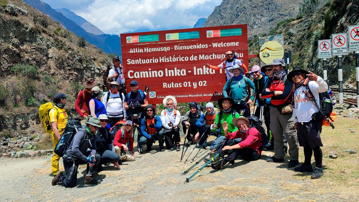 Hikers starting the 4 Day Inca Trail to Machu Picchu at Km 82