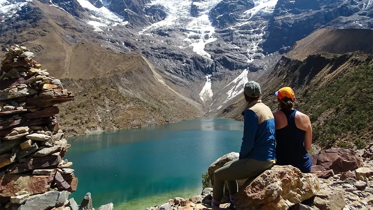Travelers at Humantay Lake viewpoint on the Humantay Lake Tour Full Day Experience