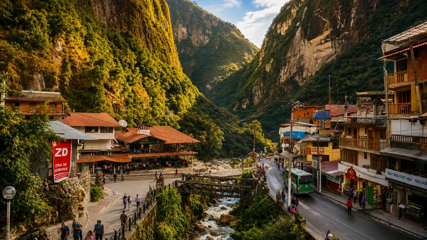 Aguas Calientes town gateway to Machu Picchu after eBike ride on Day 3 of Salkantay Trek